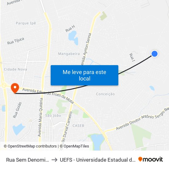 Rua Sem Denominacao, 452 to UEFS - Universidade Estadual de Feira de Santana map