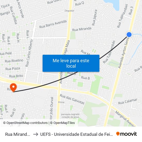 Rua Miranda, 556 to UEFS - Universidade Estadual de Feira de Santana map