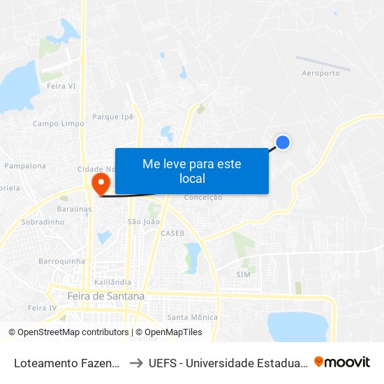 Loteamento Fazenda Rosario, 486 to UEFS - Universidade Estadual de Feira de Santana map
