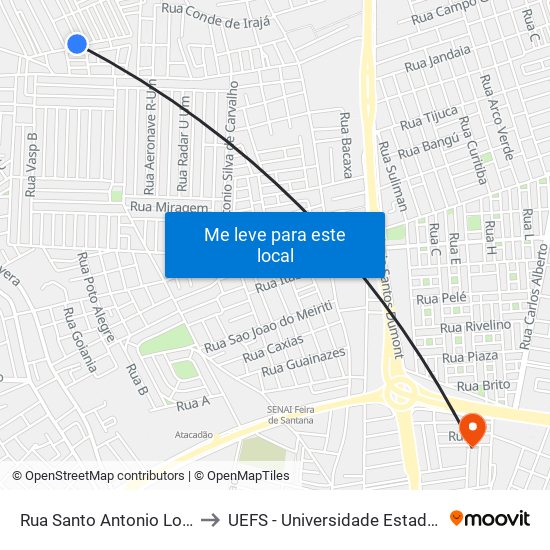 Rua Santo Antonio Lot Jose Ronaldo, 52 to UEFS - Universidade Estadual de Feira de Santana map