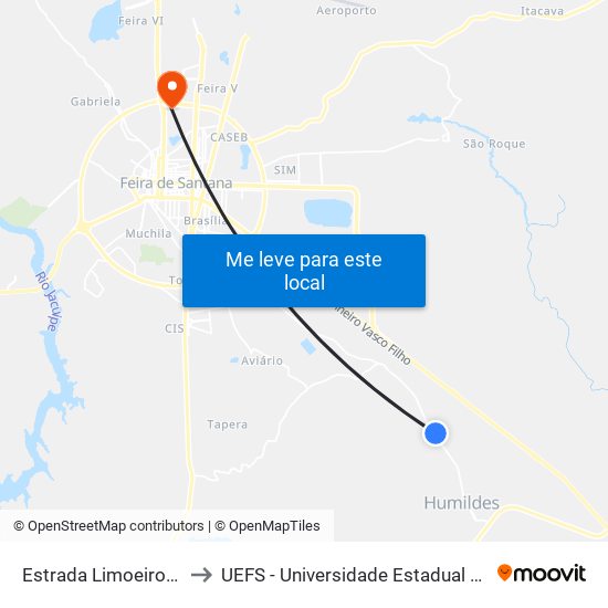 Estrada Limoeiro-Humildes, 2 to UEFS - Universidade Estadual de Feira de Santana map