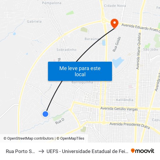 Rua Porto Sul, 203 to UEFS - Universidade Estadual de Feira de Santana map