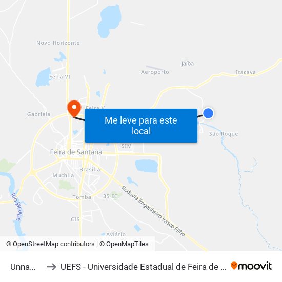 Unnamed to UEFS - Universidade Estadual de Feira de Santana map