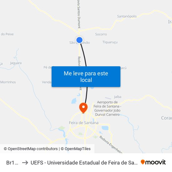 Br116 to UEFS - Universidade Estadual de Feira de Santana map