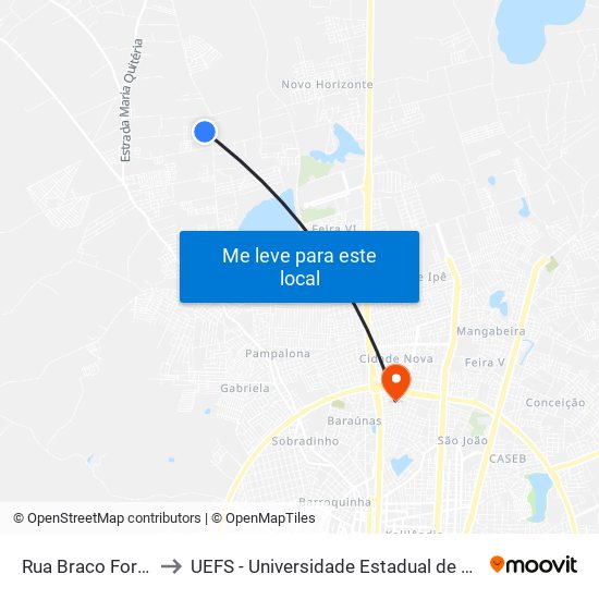 Rua Braco Forte, 1407 to UEFS - Universidade Estadual de Feira de Santana map