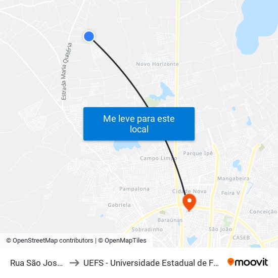 Rua São José, 6396 to UEFS - Universidade Estadual de Feira de Santana map