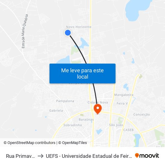 Rua Primavera, 9 to UEFS - Universidade Estadual de Feira de Santana map