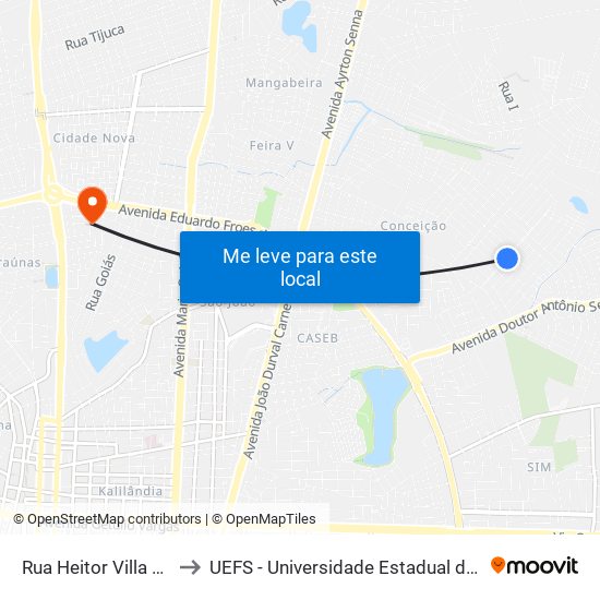 Rua Heitor Villa Lobos, 320 to UEFS - Universidade Estadual de Feira de Santana map
