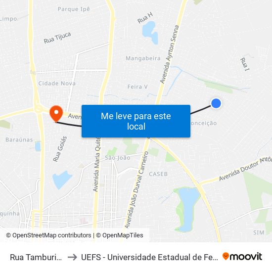 Rua Tamburim, 510 to UEFS - Universidade Estadual de Feira de Santana map