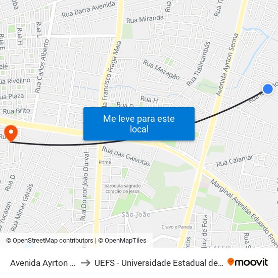 Avenida Ayrton Sena, 180 to UEFS - Universidade Estadual de Feira de Santana map