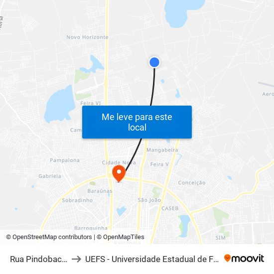 Rua Pindobacu, 1204 to UEFS - Universidade Estadual de Feira de Santana map