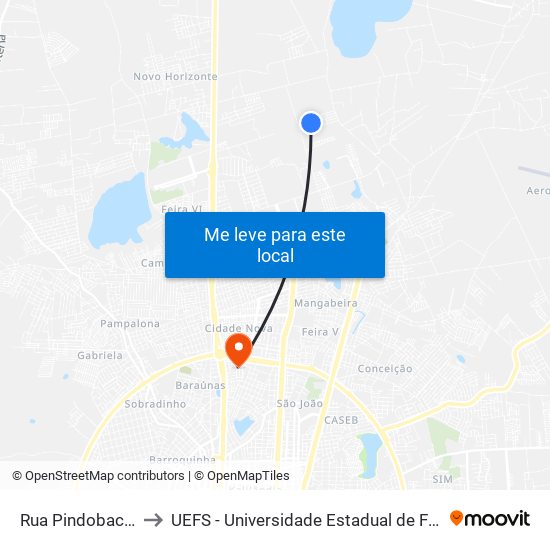 Rua Pindobacu, 1204 to UEFS - Universidade Estadual de Feira de Santana map