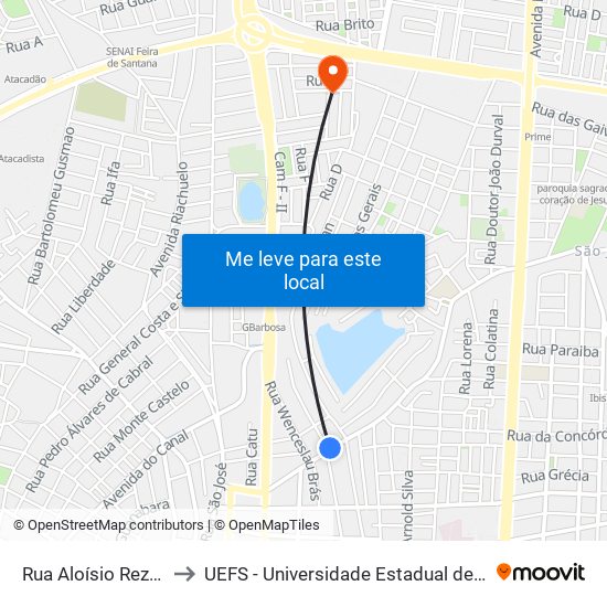 Rua Aloísio Rezende, 500 to UEFS - Universidade Estadual de Feira de Santana map