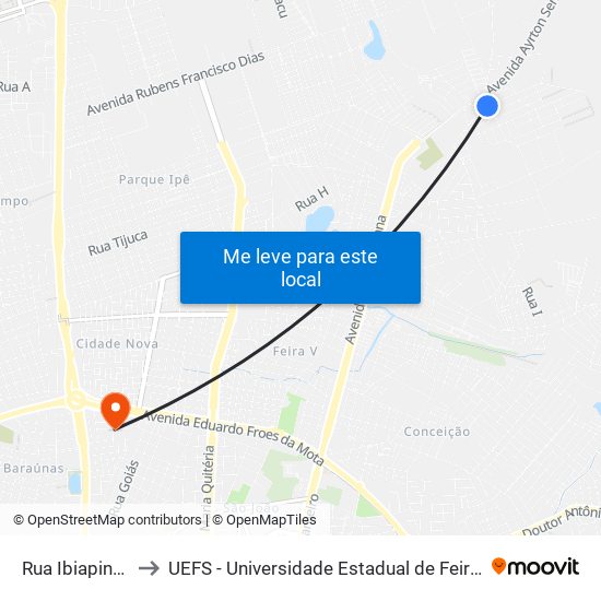 Rua Ibiapina, 341 to UEFS - Universidade Estadual de Feira de Santana map