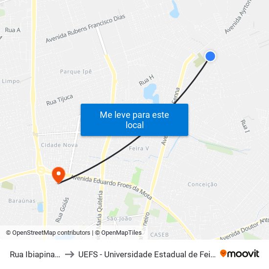 Rua Ibiapina, 1089 to UEFS - Universidade Estadual de Feira de Santana map