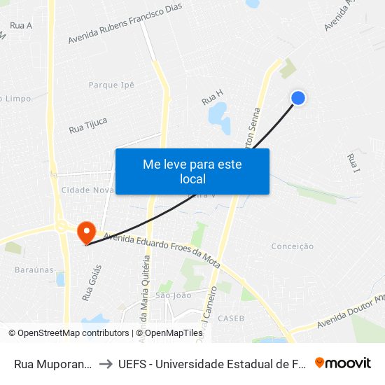 Rua Muporanga, 224 to UEFS - Universidade Estadual de Feira de Santana map