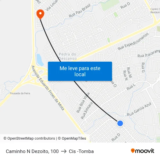 Caminho N Dezoito, 100 to Cis -Tomba map