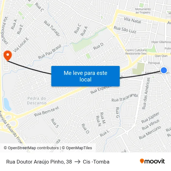 Rua Doutor Araújo Pinho, 38 to Cis -Tomba map