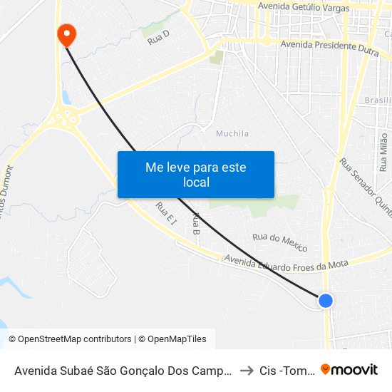 Avenida Subaé São Gonçalo Dos Campos, 47 to Cis -Tomba map