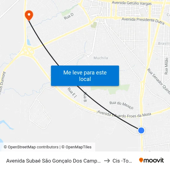 Avenida Subaé São Gonçalo Dos Campos, 47 to Cis -Tomba map