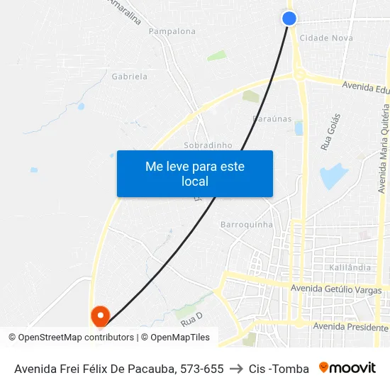 Avenida Frei Félix De Pacauba, 573-655 to Cis -Tomba map