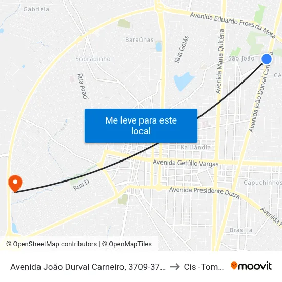 Avenida João Durval Carneiro, 3709-3727 to Cis -Tomba map