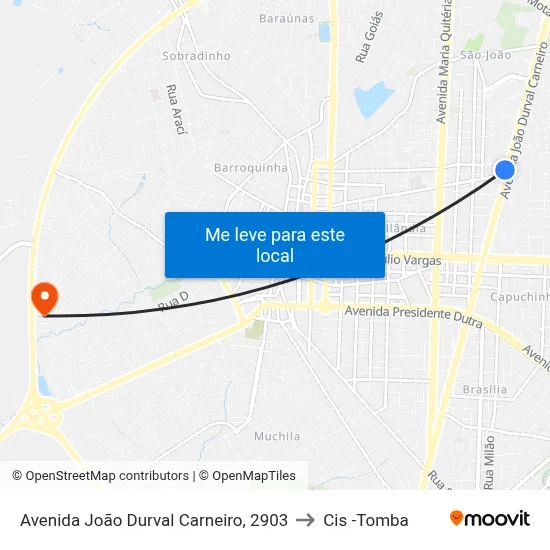 Avenida João Durval Carneiro, 2903 to Cis -Tomba map