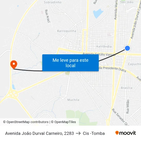 Avenida João Durval Carneiro, 2283 to Cis -Tomba map