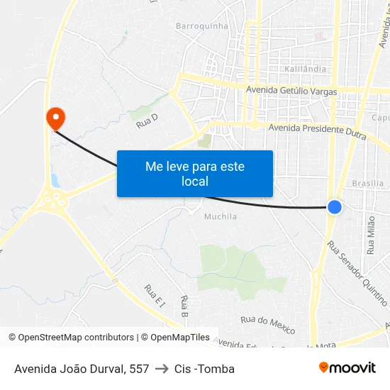 Avenida João Durval, 557 to Cis -Tomba map
