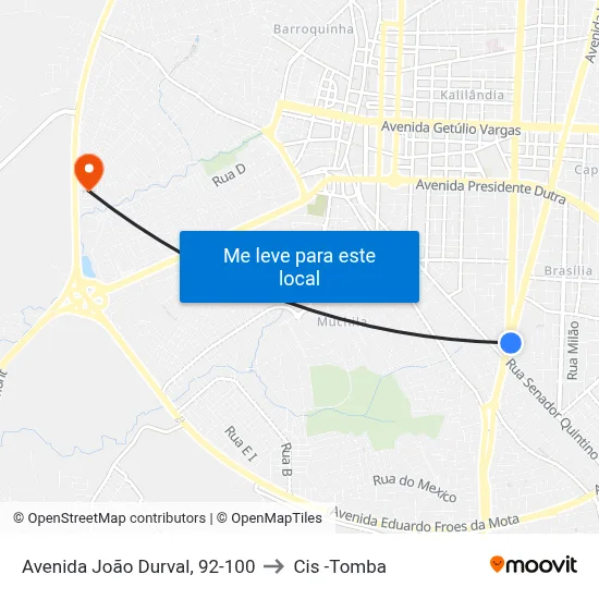 Avenida João Durval, 92-100 to Cis -Tomba map