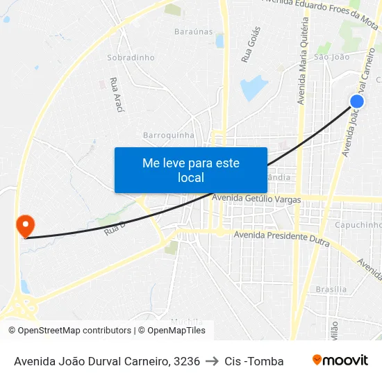 Avenida João Durval Carneiro, 3236 to Cis -Tomba map