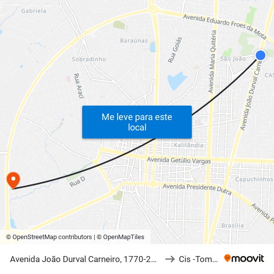 Avenida João Durval Carneiro, 1770-2348 to Cis -Tomba map