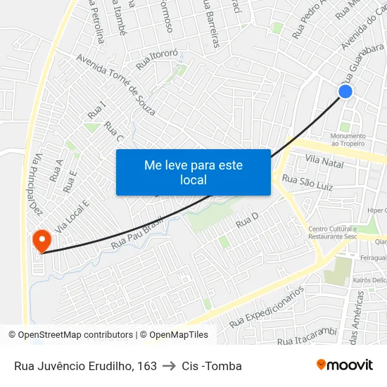 Rua Juvêncio Erudilho, 163 to Cis -Tomba map