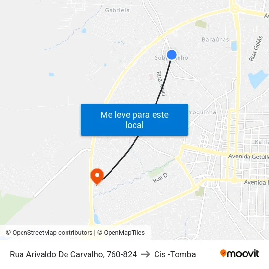 Rua Arivaldo De Carvalho, 760-824 to Cis -Tomba map