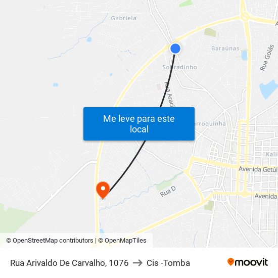 Rua Arivaldo De Carvalho, 1076 to Cis -Tomba map