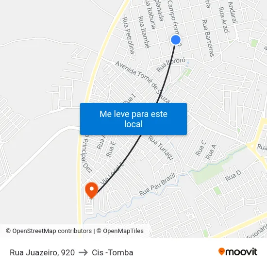 Rua Juazeiro, 920 to Cis -Tomba map