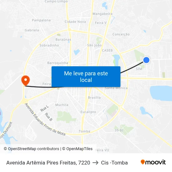 Avenida Artêmia Pires Freitas, 7220 to Cis -Tomba map