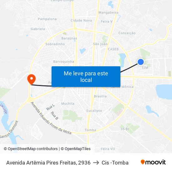 Avenida Artêmia Pires Freitas, 2936 to Cis -Tomba map