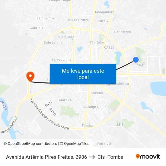 Avenida Artêmia Pires Freitas, 2936 to Cis -Tomba map