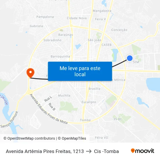 Avenida Artêmia Pires Freitas, 1213 to Cis -Tomba map