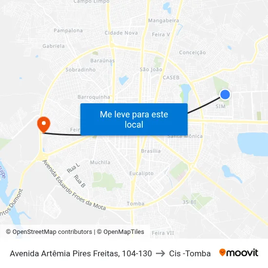 Avenida Artêmia Pires Freitas, 104-130 to Cis -Tomba map