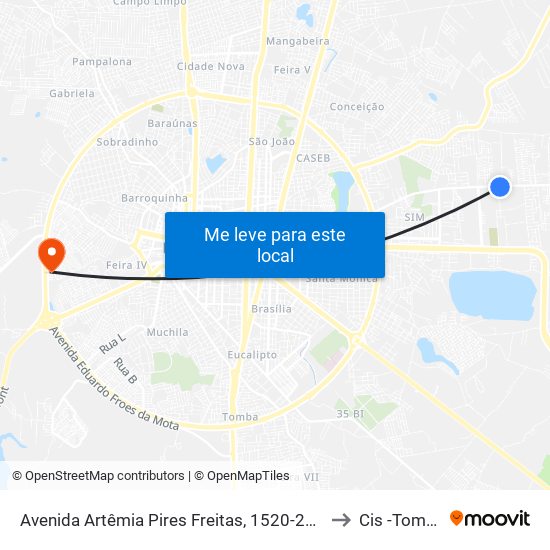 Avenida Artêmia Pires Freitas, 1520-2274 to Cis -Tomba map