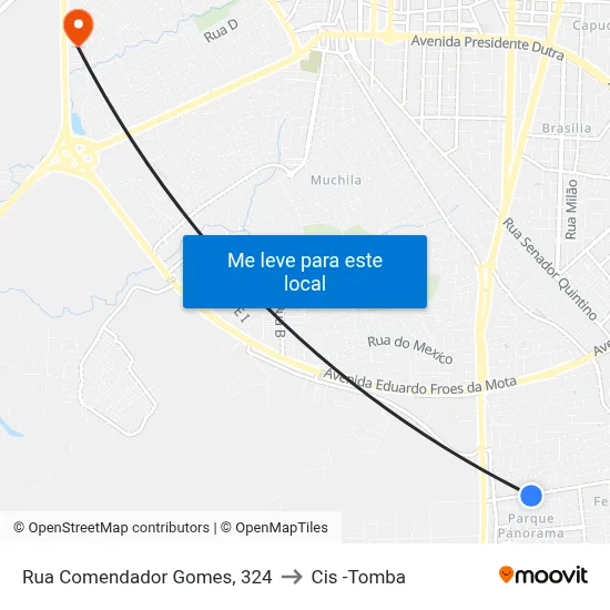 Rua Comendador Gomes, 324 to Cis -Tomba map