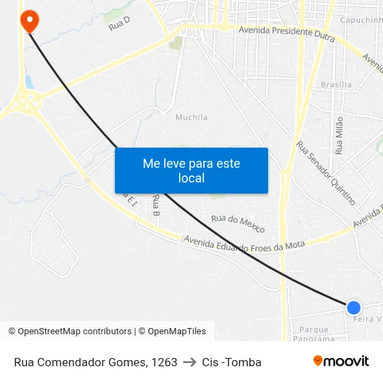 Rua Comendador Gomes, 1263 to Cis -Tomba map