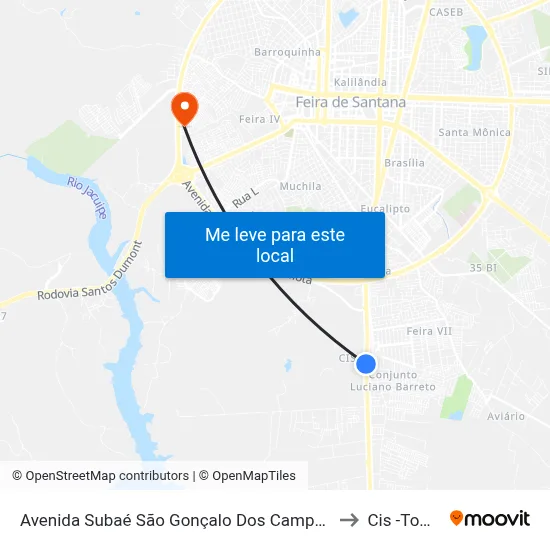 Avenida Subaé São Gonçalo Dos Campos, 1340 to Cis -Tomba map