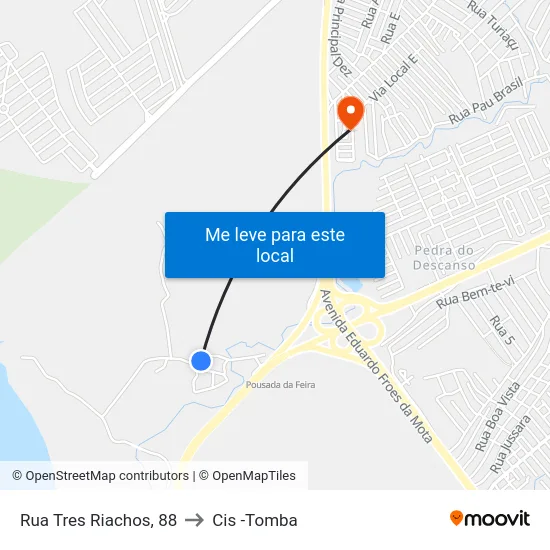 Rua Tres Riachos, 88 to Cis -Tomba map
