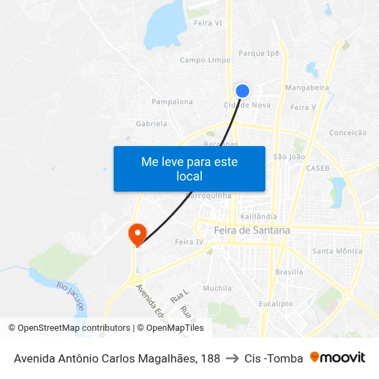 Avenida Antônio Carlos Magalhães, 188 to Cis -Tomba map