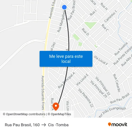 Rua Pau Brasil, 160 to Cis -Tomba map