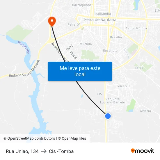 Rua Uniao, 134 to Cis -Tomba map