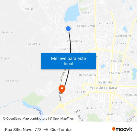 Rua Sítio Novo, 778 to Cis -Tomba map